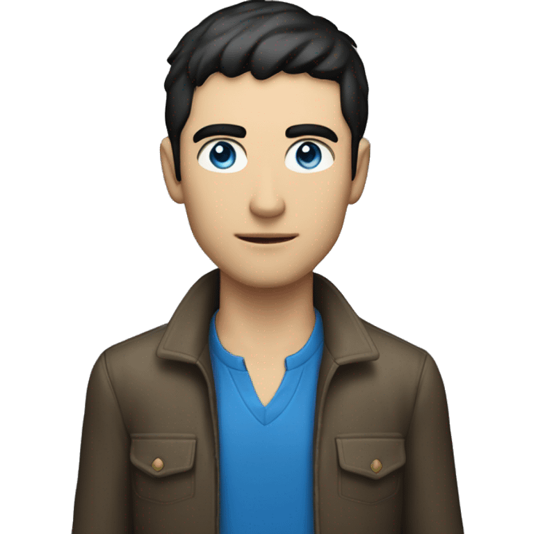 A man with short black hair and blue eyes behind a black gamemaster screen emoji