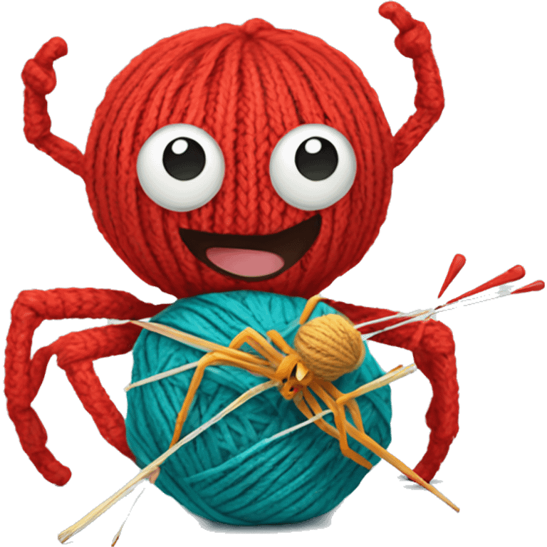 spider holding a ball of yarn and knitting needles emoji