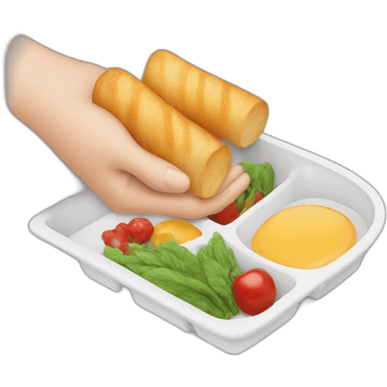 hand holding a tray with food in it emoji