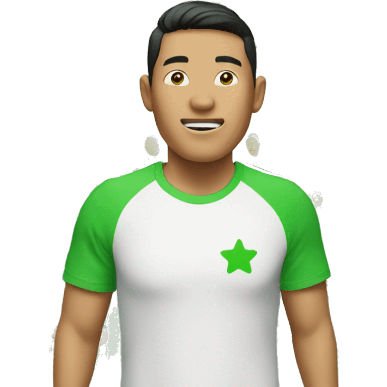 Asian man green with t-shirt celebrates something emoji