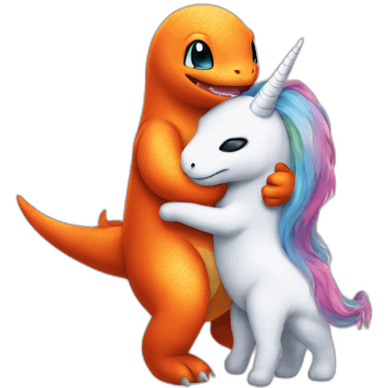 Charmander hugging a unicorn plushie emoji