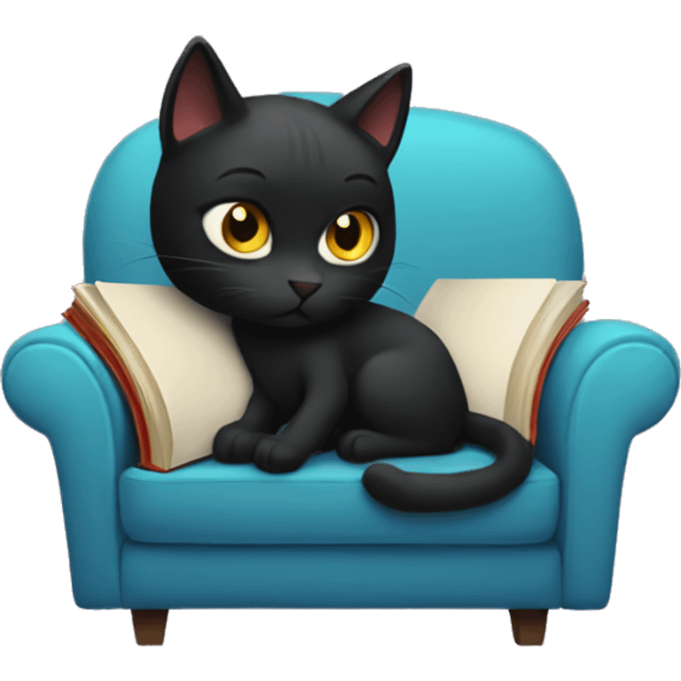 black cat on a couch reading a book emoji