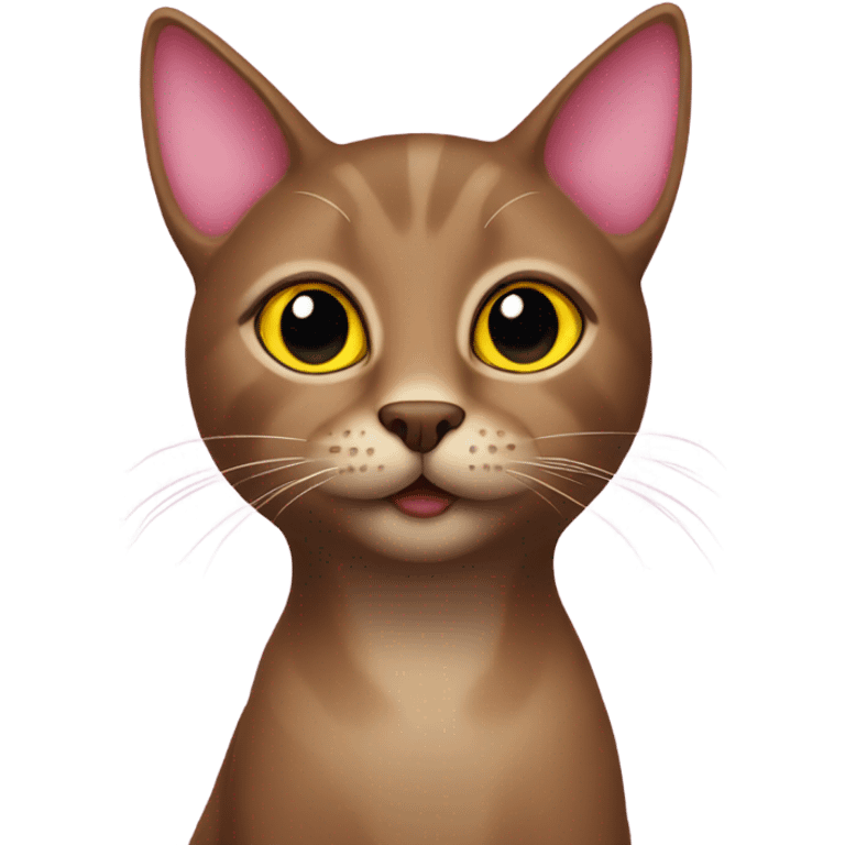 Brown Cat with yellow eyes and pink nose emoji