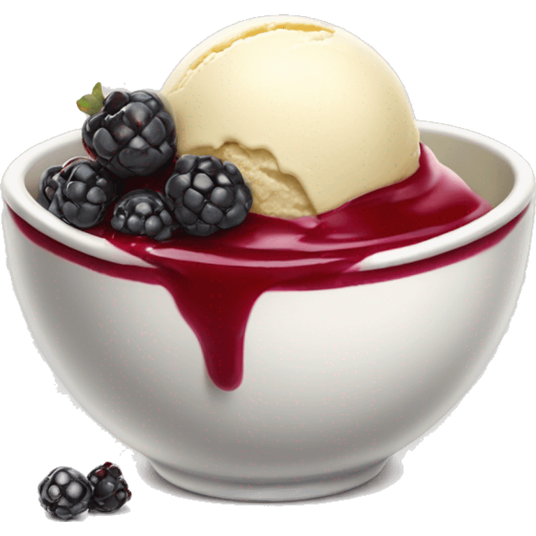 Vanilla ice cream in a bowl with hot berrie sauce on top and berries emoji