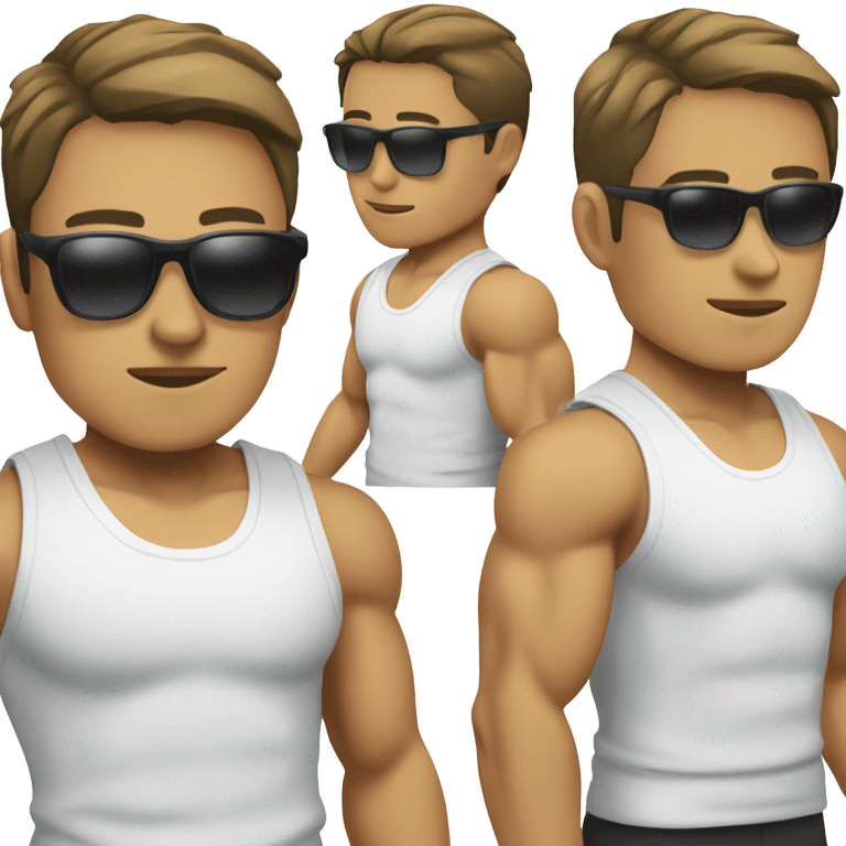 muscular asian personal trainer short golden hair with sunglasses white vest emoji