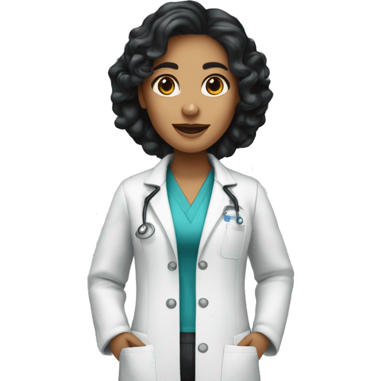 Dietitian light skin woman with long curly black hair and lab coat emoji