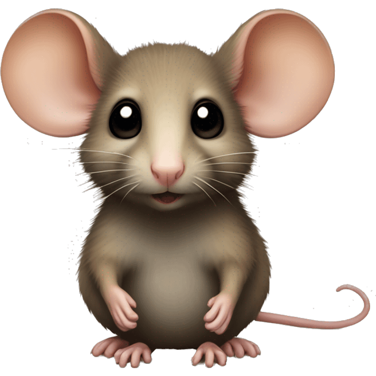 Housemouse with brown fur, a tan muzzle, a tan tummy, a black nose and black eyes emoji