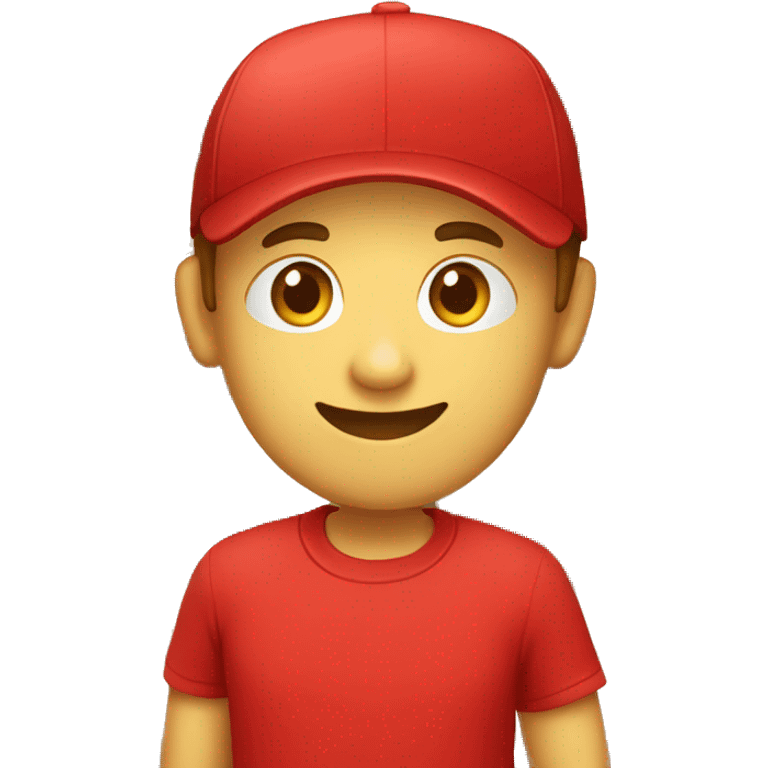 Create an emoji of a shop employee wearing a red t-shirt and red cap with the "BEST MARKET" logo on it    emoji