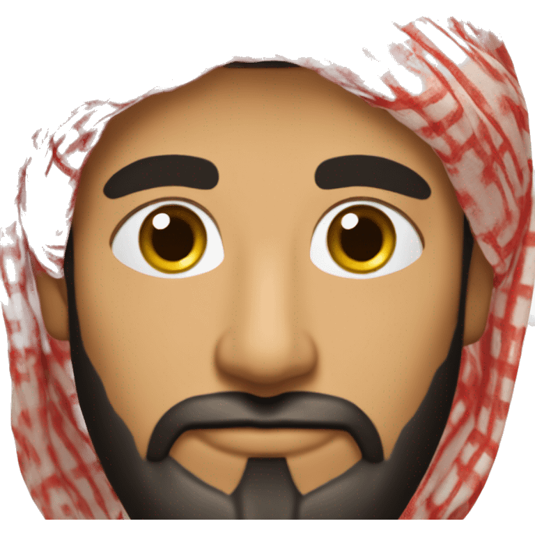 A Saudi man with wheat-colored skin, wearing a red shemagh and black agal. He has a short beard and full mustache, giving him a confident and traditional look. His calm expression shows wisdom and experience. emoji