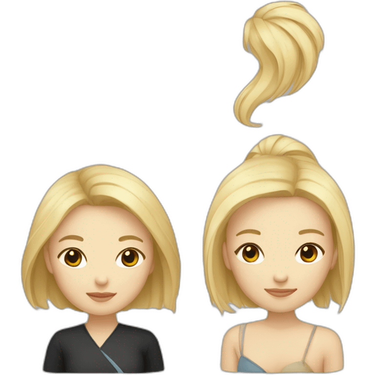 Une fille asiatique aux cheveux cour et noir et une fille blonde emoji