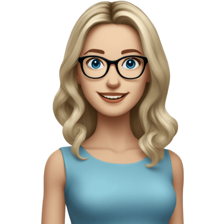 Shoulder length Balayage pale model lady with glasses and blue eyes happy  emoji