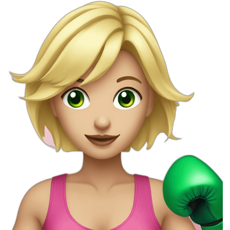 blonde girl wearing pink boxing gloves green eyes emoji