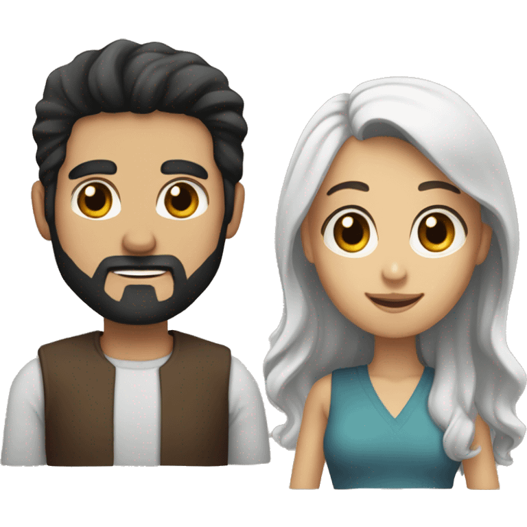 a man with black hair and a black beard and a woman with brown hair and brown eyes they are a couple emoji