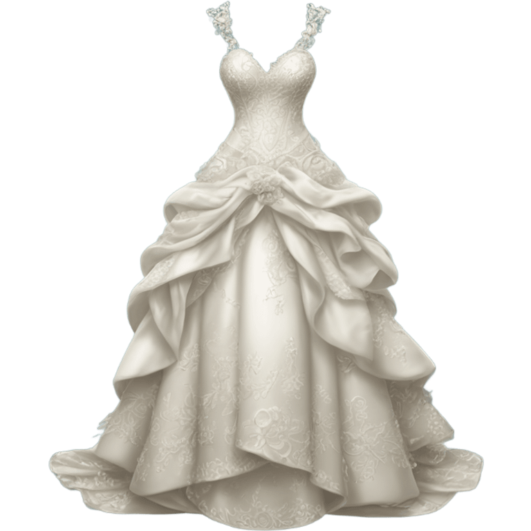 Hyper Realistic ornate 
Whimsical Wedding dress displays emoji