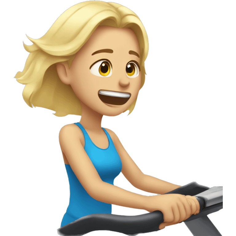 Blonde girl crying on treadmill emoji