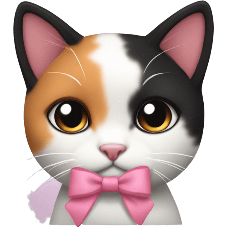 cute white orange black calico cat with pink bow  emoji