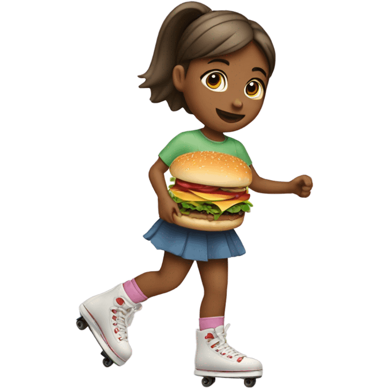 Girl with hamburger skating emoji