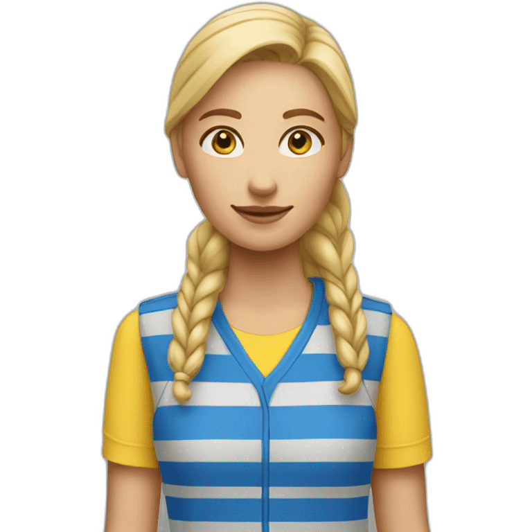 Ikea coworker blond woman blue t-shirt stripe and yellow vest emoji