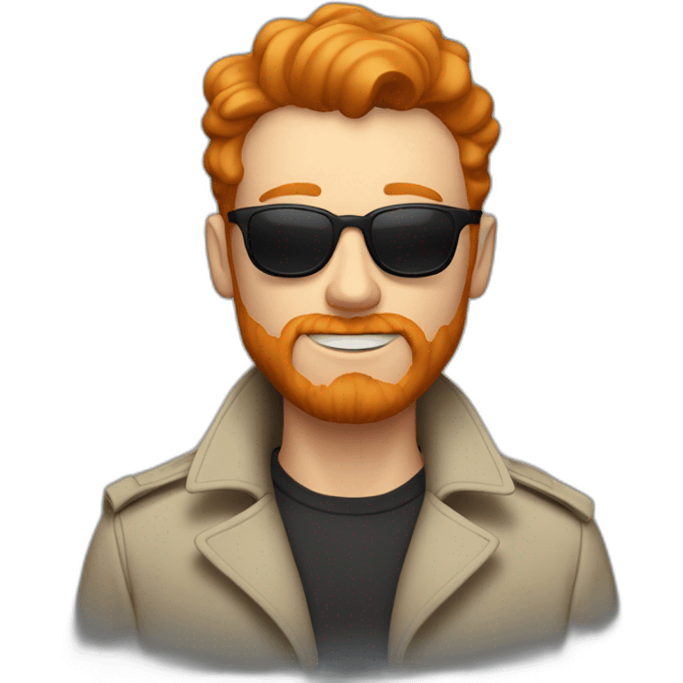 Ginger guy with a chin goatee, sunglasses, trench coat and aalien shirt emoji