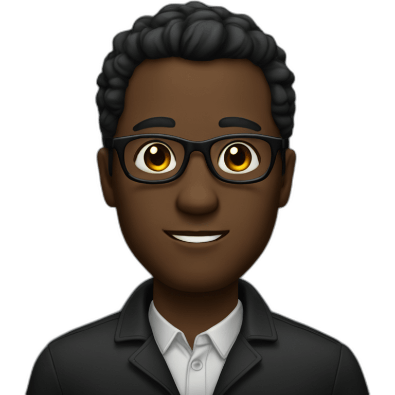 A dark-skinned man with black eyes, wearing glasses, and his hair is black and red emoji