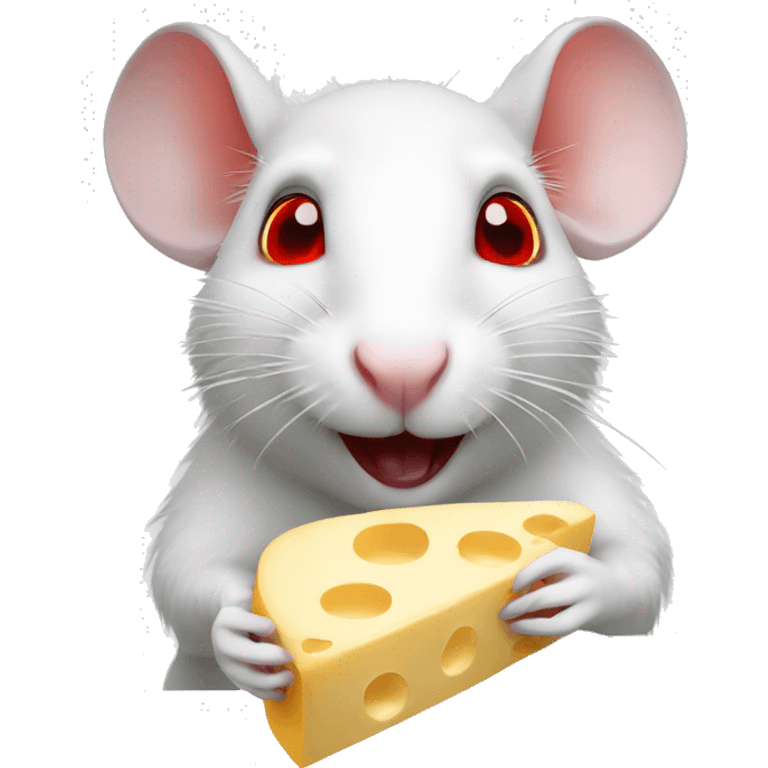 White rat with red eyes eating cheese emoji