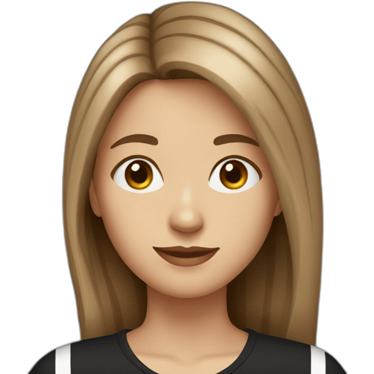 long light brown hair woman wearing black stripy t-shirt emoji