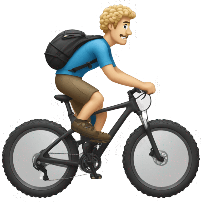  a white guy with curly blonde that is biking on a mountain bike emoji