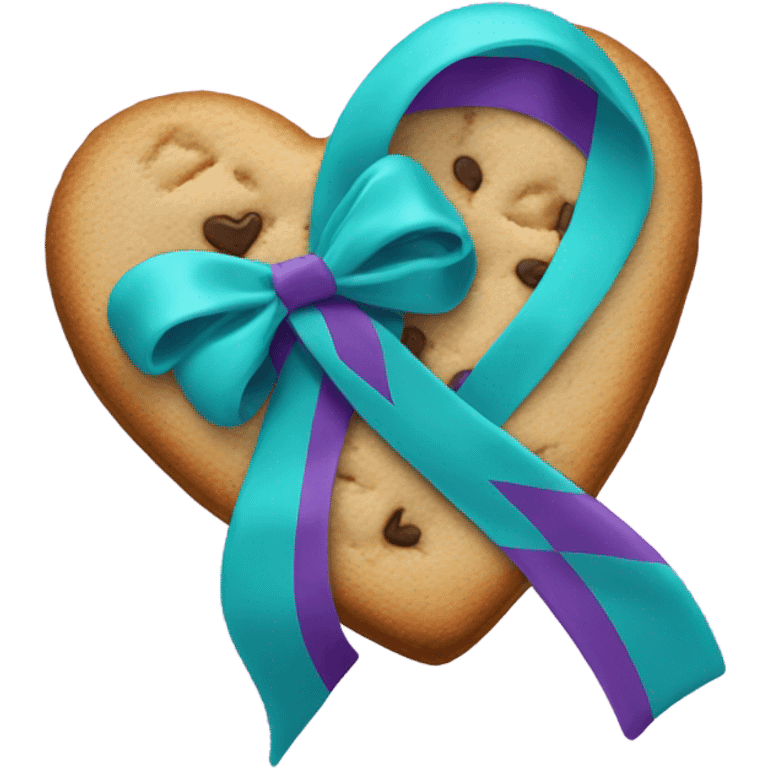 Cookie heart with teal purple awareness ribbon emoji