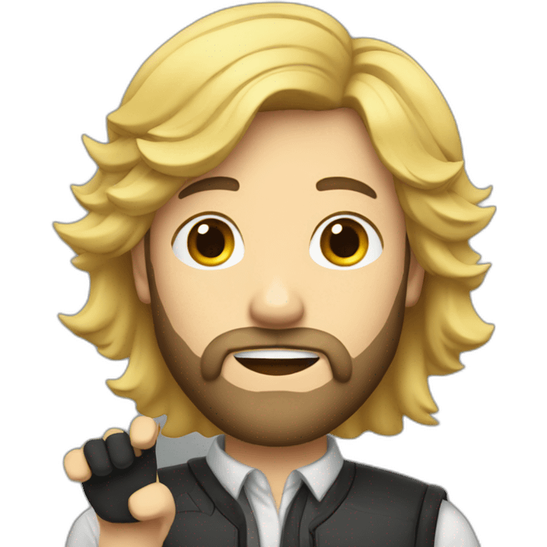 a man with blond hair and a dark beard with a hand raised in salute emoji