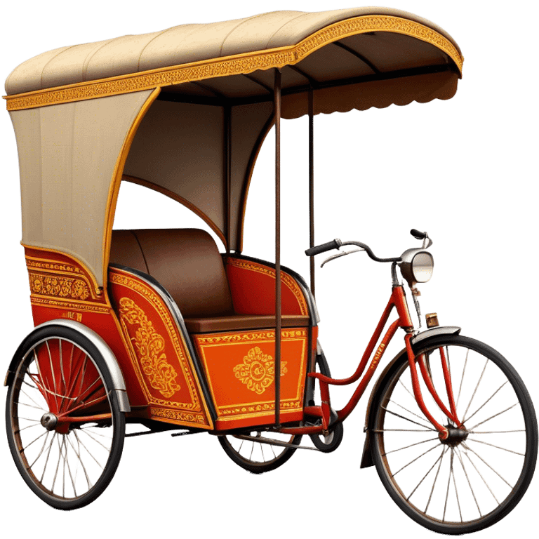 ​Cinematic Realistic Cyclo Rickshaw, depicted as a classic manually operated tricycle-style rickshaw with a simple, rustic design and intricate details, rendered with realistic textures and natural urban lighting that captures its cultural charm and timeless functionality, emoji