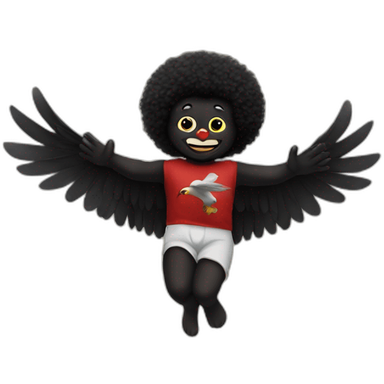 Golliwog flying an eagle emoji