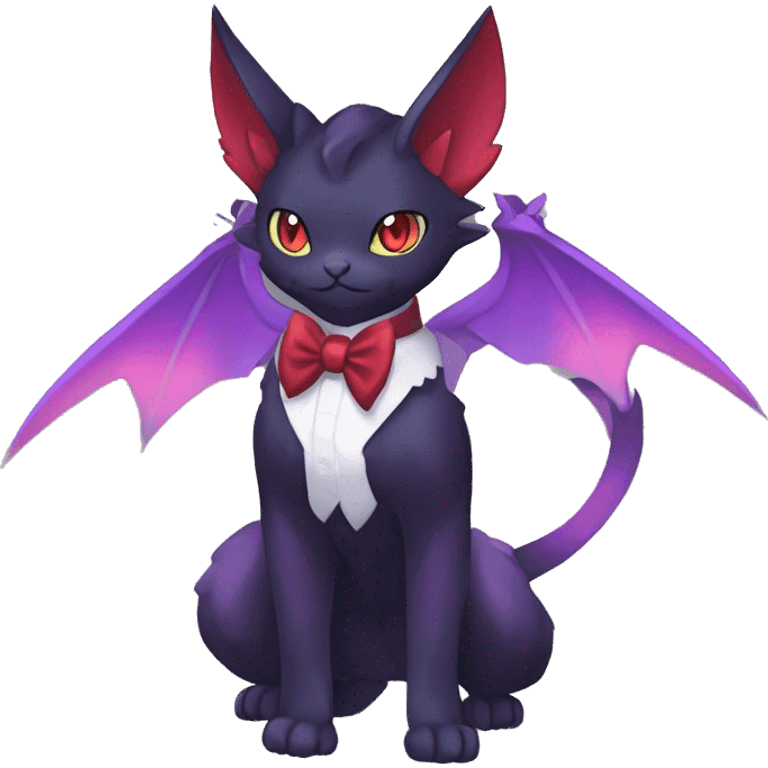 cool kawaii black purple red ethereal fantasy beautiful elegant nargacuga-Noivern-cat-Fakemon collar harness bow tie and bracers full body emoji