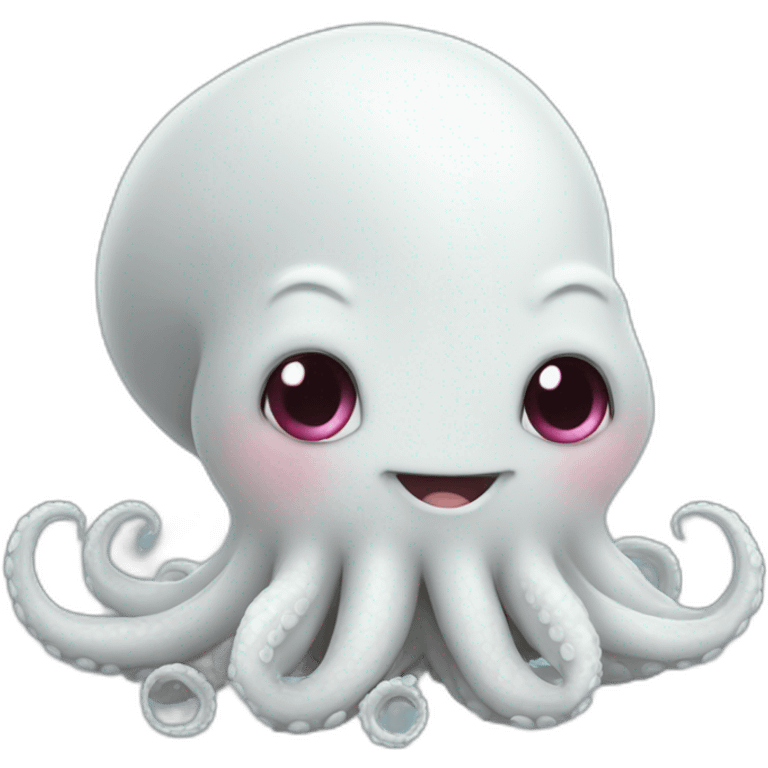 cute white kraken with cute face blushing emoji