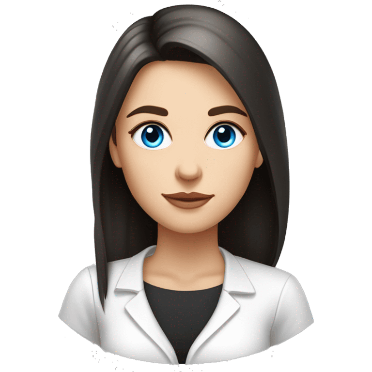 waist-length portrait, Slavic woman with blue eyes, eyes look up, fair skin, straight gradient medium length hair, eyes makeup, dressed in white T-shirt and office black jacket, one side of hair is tucked behind the ear emoji