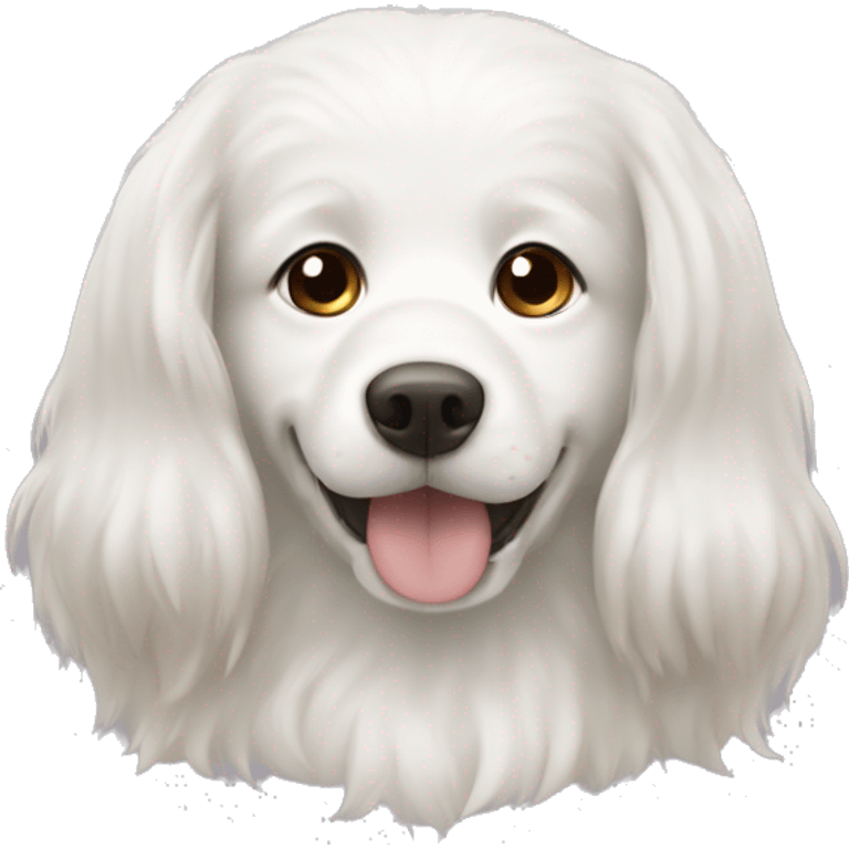 white dog have long hair and brown ear with mungbean emoji