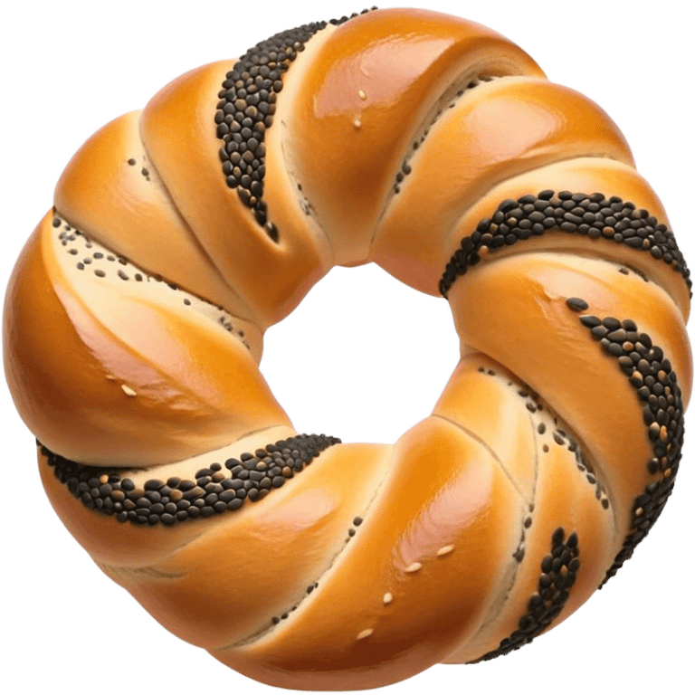 Cinematic Realistic Simit twisted Turkish bread in poppy seeds emoji