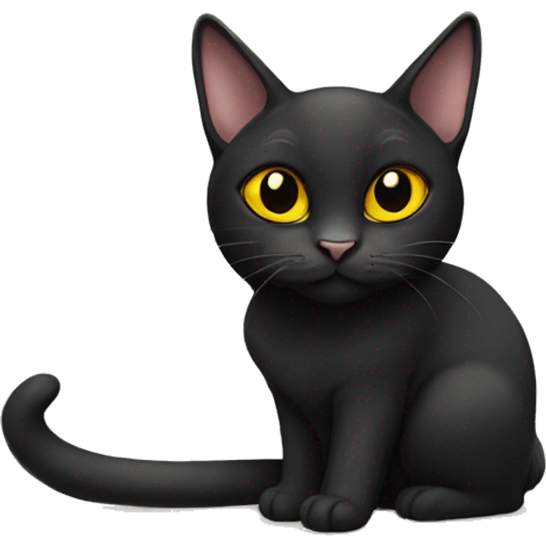 Lop-eared Black cat with yellow eyes and  emoji