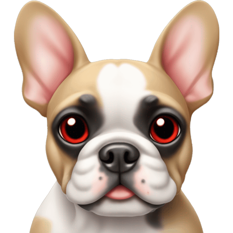 A small, black-and-tan French bulldog with a mostly black face and tan paws, showing a cute and joyful expression, with large red heart-shaped eyes, like the 😻 emoji. emoji