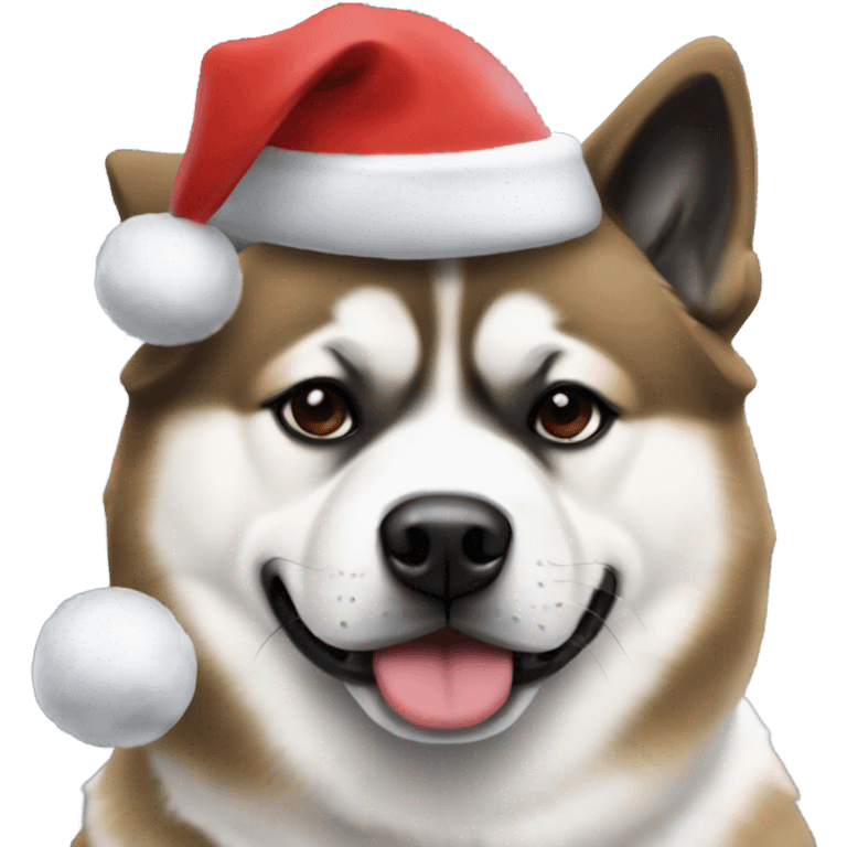 Black American akita wearing Christmas hat with his black and white American akita friend  emoji