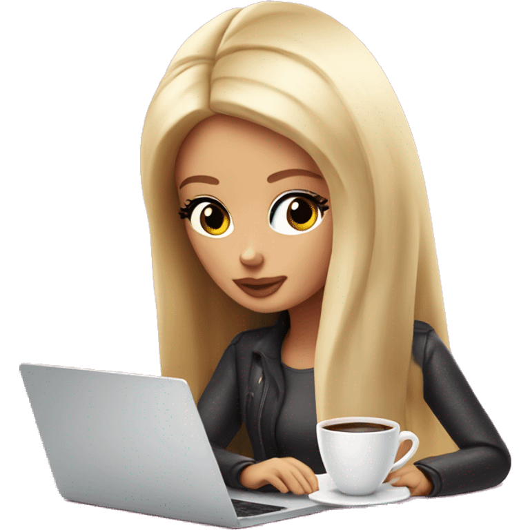 tired barbie with laptop drinking a lot of coffee emoji