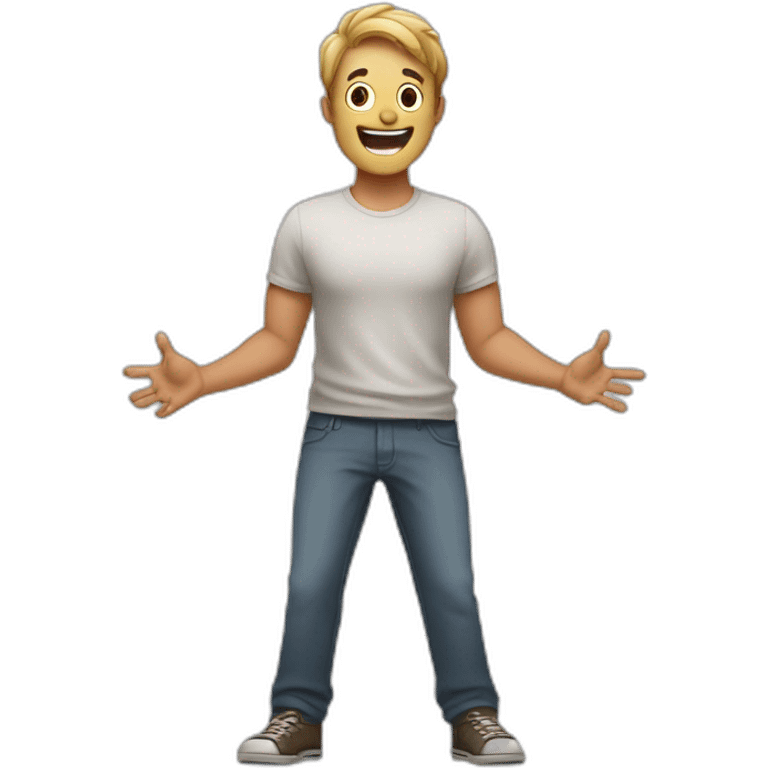 a guy who spreads his arms in surprise and makes a smiling face at the comicality of the situation emoji