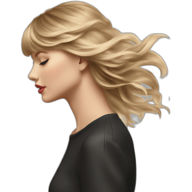 taylor swift side profile longer hair flying as she whips her head to the side eyes closed emoji