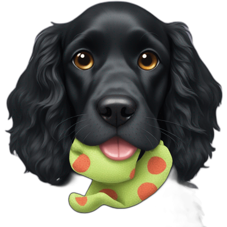 Black spaniel eating a sock emoji