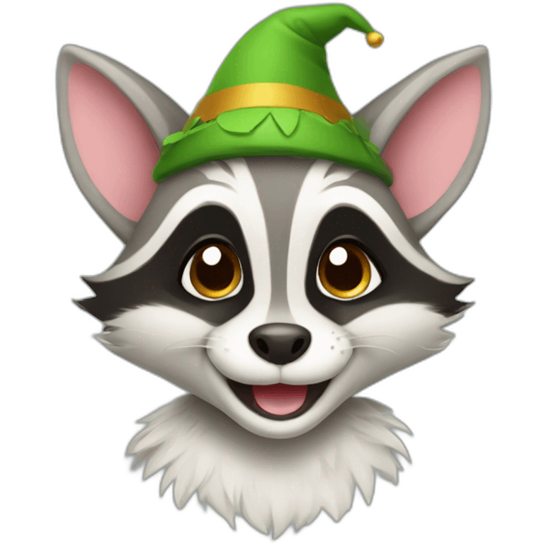 a cheerful elf raccoon emoji