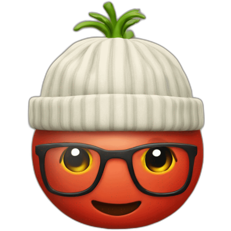 nerd tomato with a beanie emoji