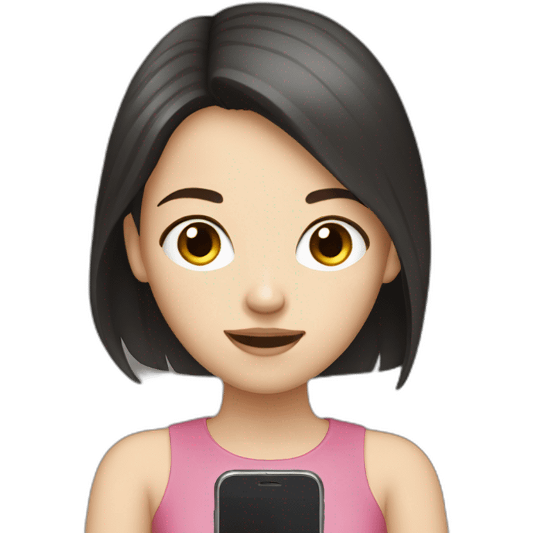  One white girl with loose, black-brown hair playing on her phone emoji