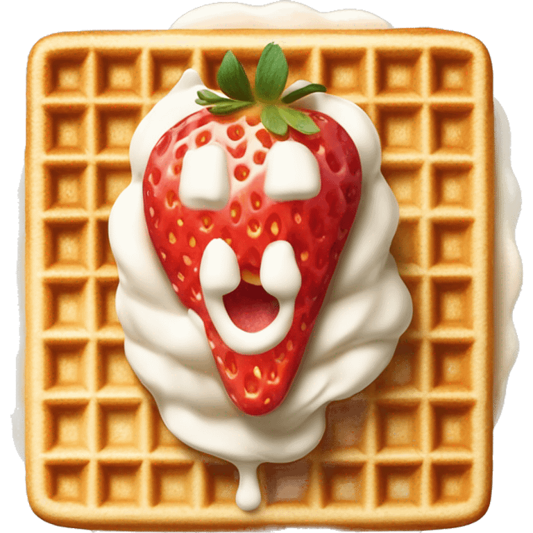 square waffle with a small dollop of whipped cream and strawberries on top emoji