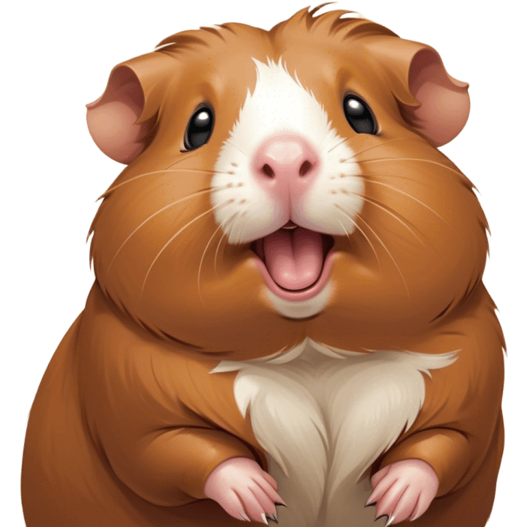 Cinematic Cute Yawning Brown Guinea Pig Portrait Emoji, Head tilted slightly with a dramatic, wide-open yawn, revealing a soft brown coat and tiny, droopy ears, round dark eyes barely open in drowsy contentment, Simplified yet irresistibly adorable features, highly detailed, glowing with a soft, cozy glow, high shine, relaxed yet expressive, stylized with a touch of whimsy, bright and endearing, soft glowing outline, capturing the essence of a sleepy yet affectionate guinea pig, so drowsy it feels like it could stretch out of the screen and curl up for a nap! emoji