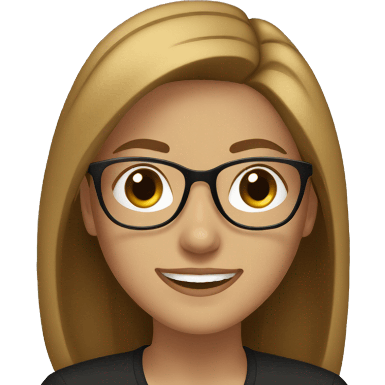 Girl with straight hair brown hair, smiling gold glasses with black blouse and light brown cardigan. emoji