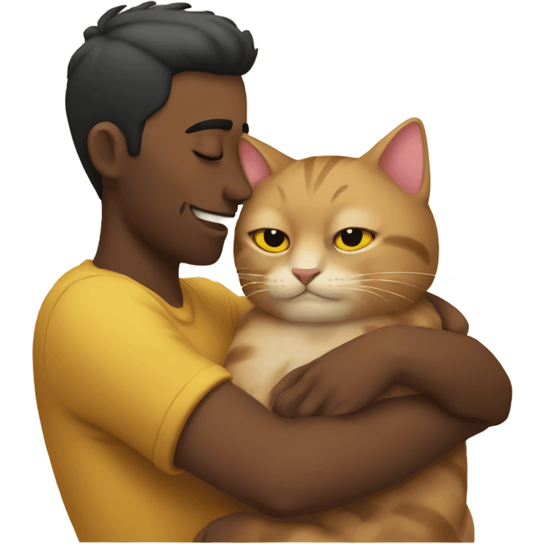 Cat cuddling a man emoji